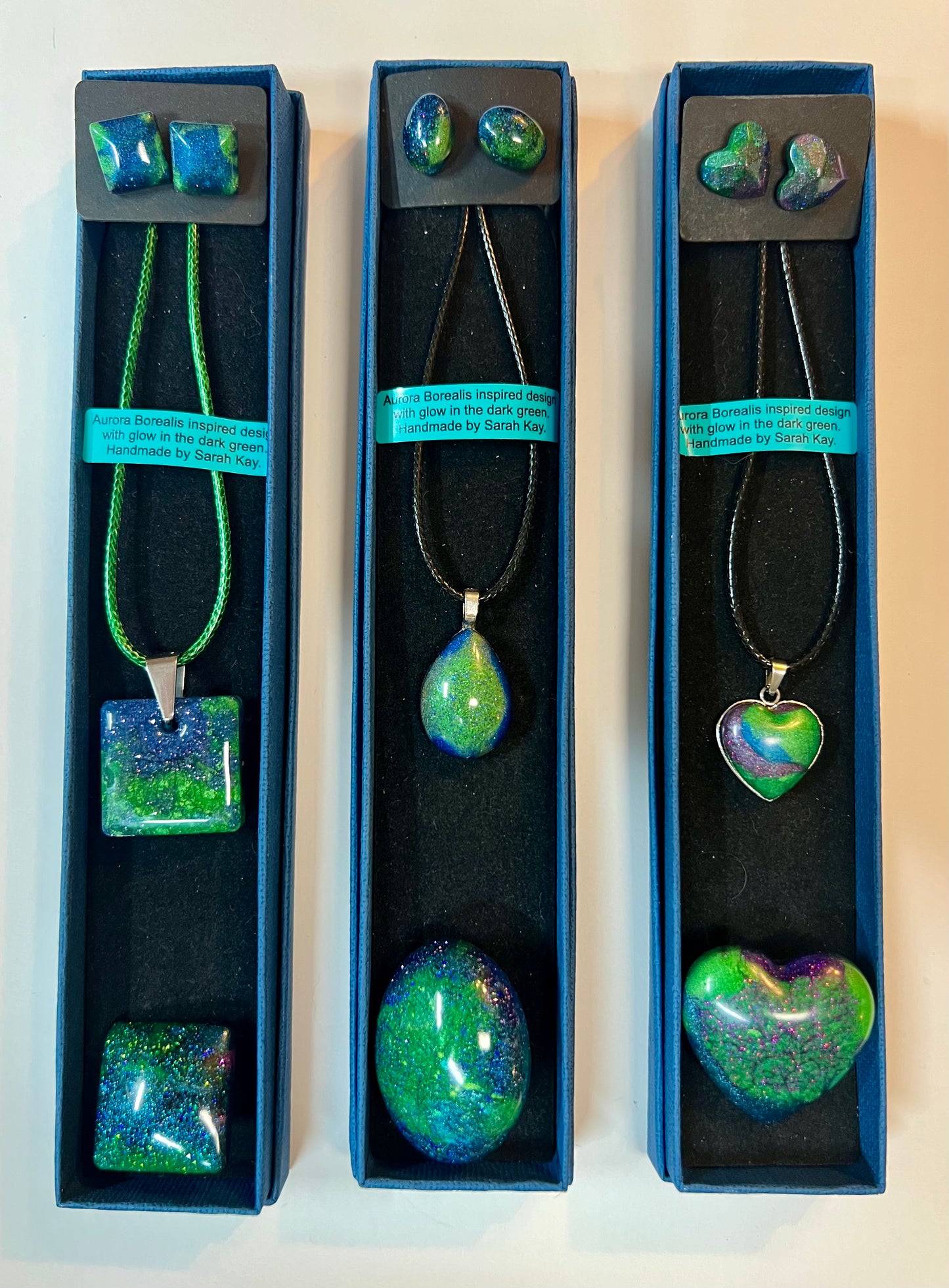 Aurora Borealis Resin Jewellery Set | Earrings, Brooch, Pendant