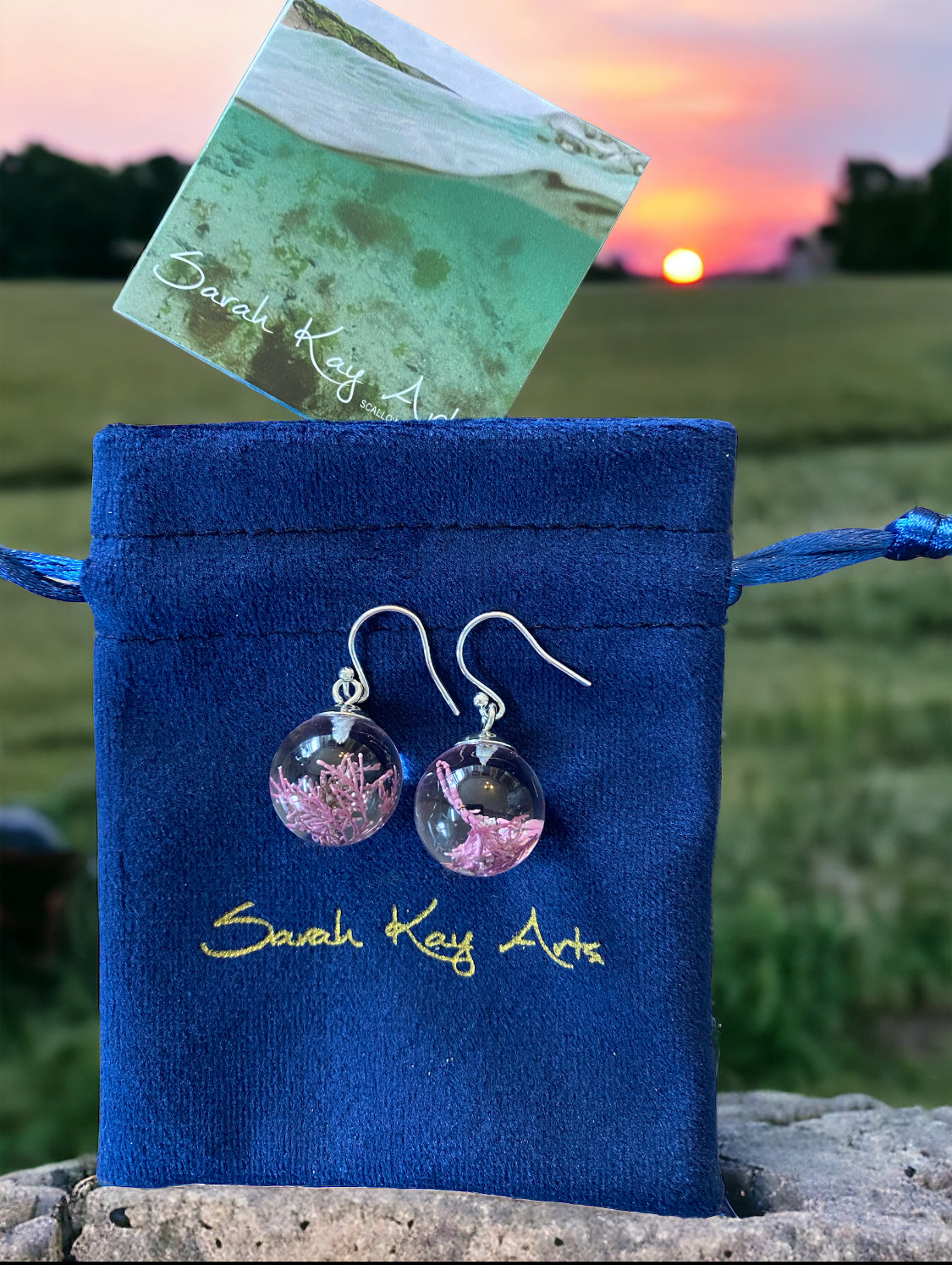 Shetland Seaweed Drop Earrings | Pink