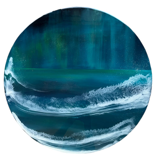 Large Aurora Seascape Art | Circle 60 cms