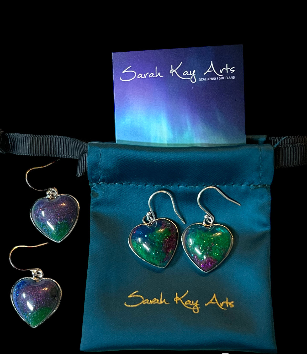 Aurora Borealis Love Heart Resin Earrings