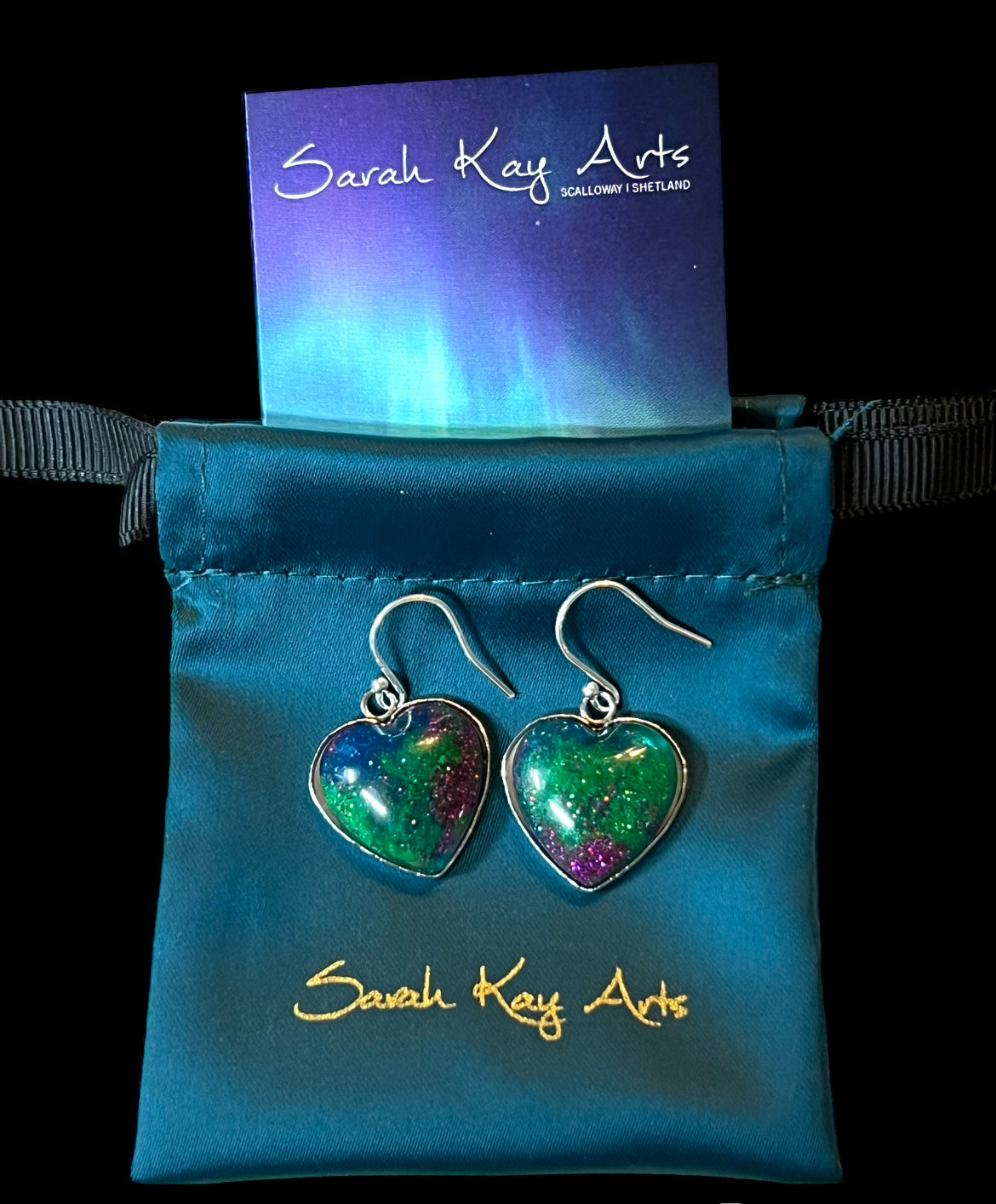 Aurora Borealis Love Heart Resin Earrings